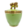 Sopera Porcelana Tapa Elefante 18 x 13,5 cm (Verde con dorado) 7 in